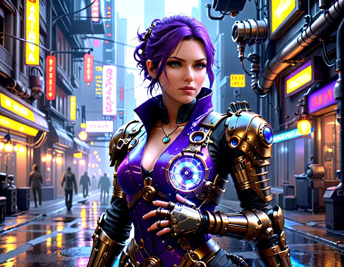 Ethereal Cyberpunk Scientist with Glass Prosthetic Arm