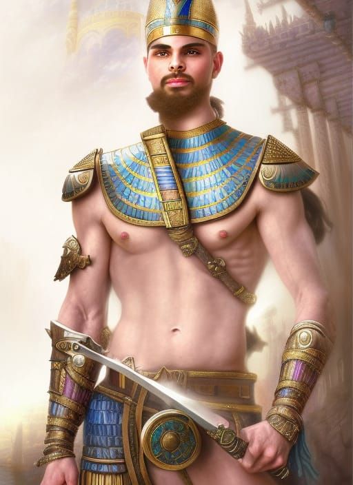 Egyptian Warrior in Ethereal Fantasy Landscape