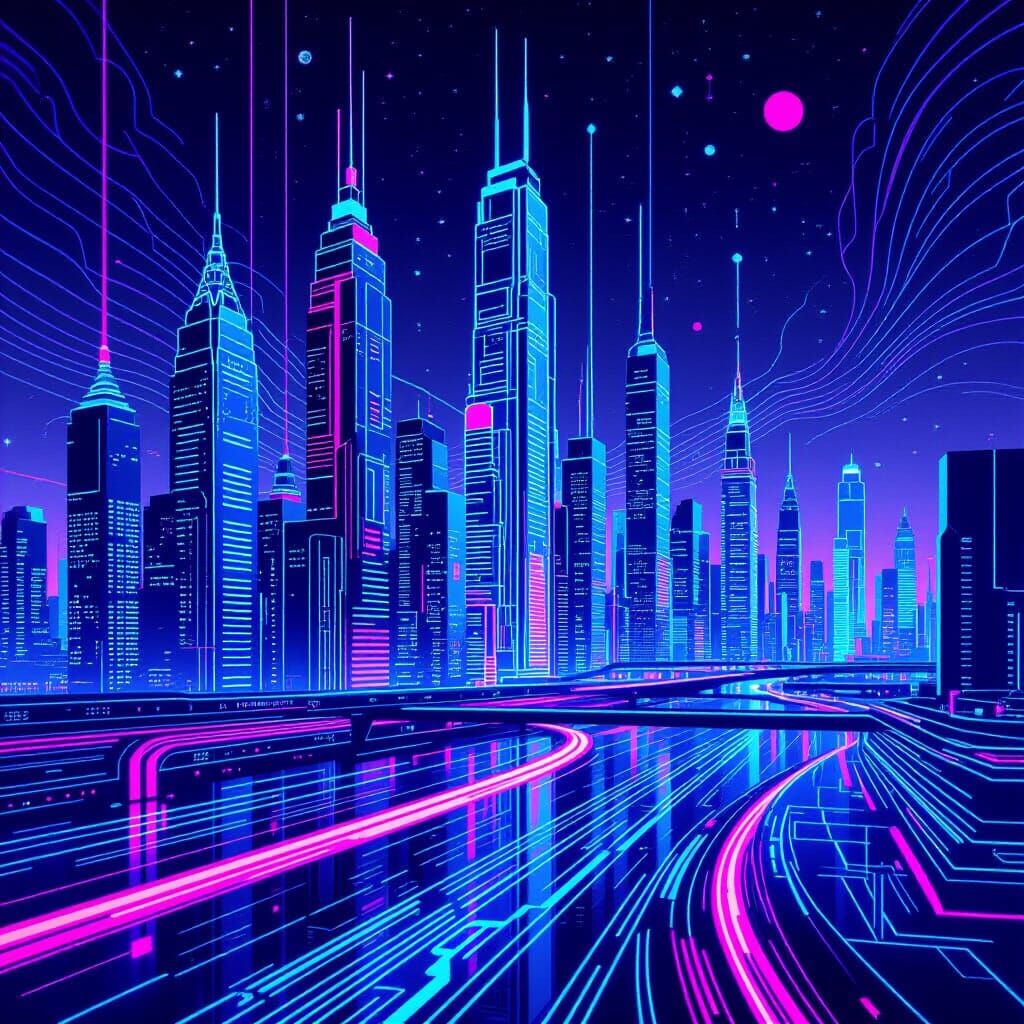 Futuristic Cityscape in Abstract Vector Fractal Style