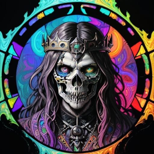 Evil King with Skull Face in Psychedelic Colors