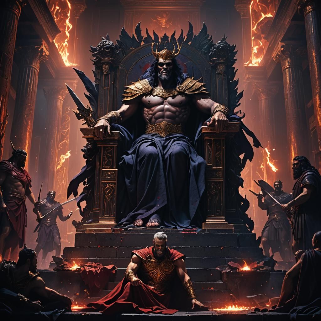 Hades Stabbed in Dark Fantasy Throne Room