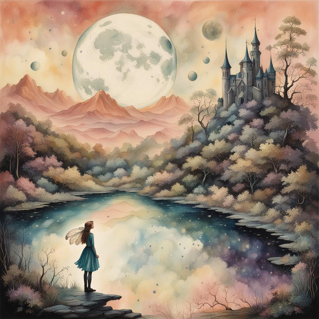 Fluxus Fairy Portrait in Moonlit Landscape