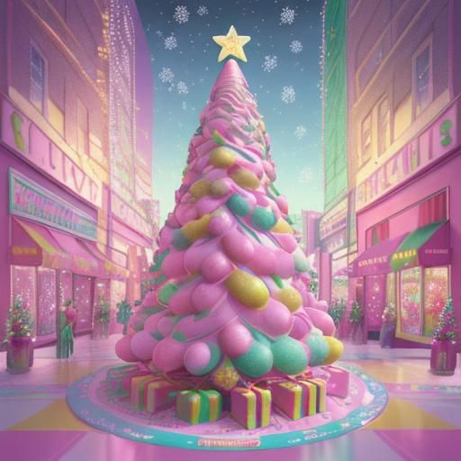 Pastel Christmas Tree in Candy Art Style