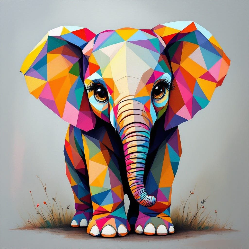 Cute Baby Elephant Portraits in Modern Art Style