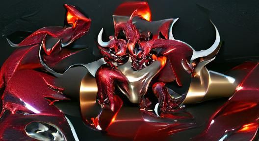 Metallic Crimson Demon in 3D Render