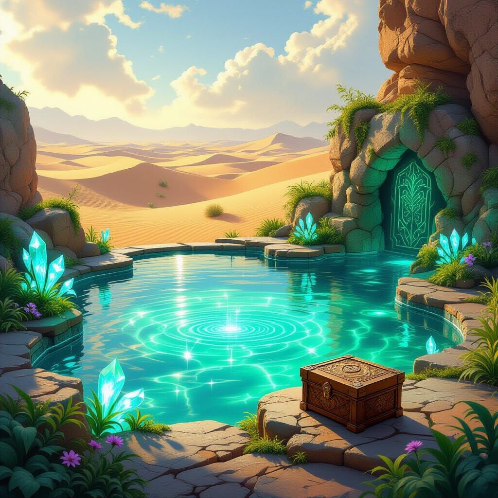 Hidden Desert Oasis With Magical Light