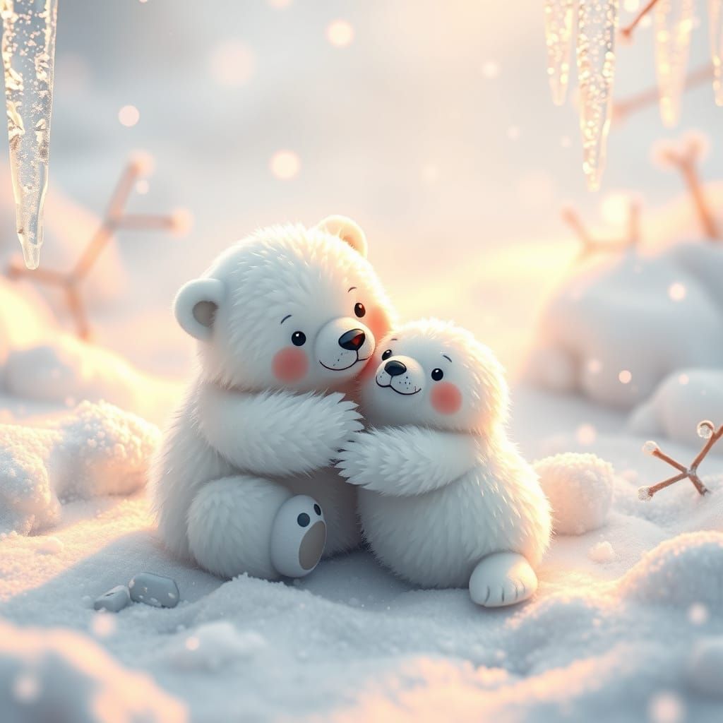 Cute Polar Bear and Seal Friends in Serene Winter Wonderland