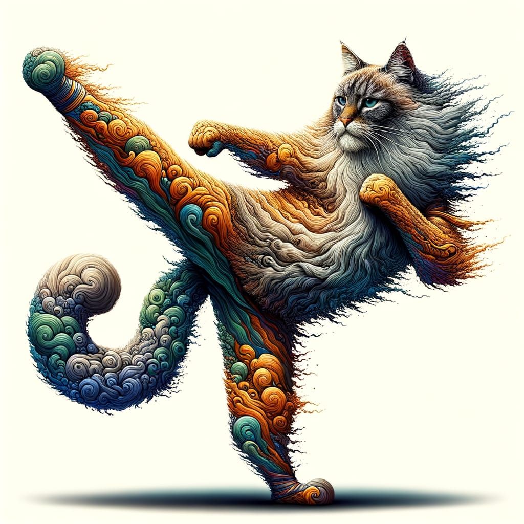 Wise Old Cat Doing Kung Fu Kick in 8k