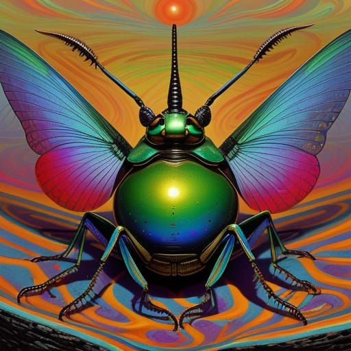 Surreal Praying Mantis Dung Beetle Hybrid in Desert