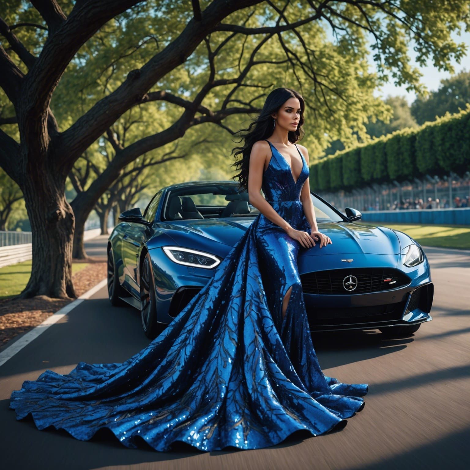 Luxury Sports Car on Racetrack with Neon Colors