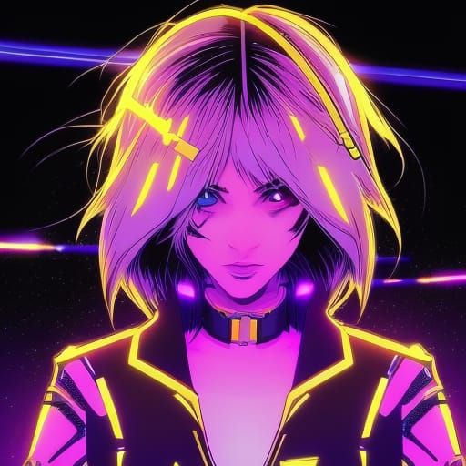 Cyberpunk Anime Girl in Neon Cityscape