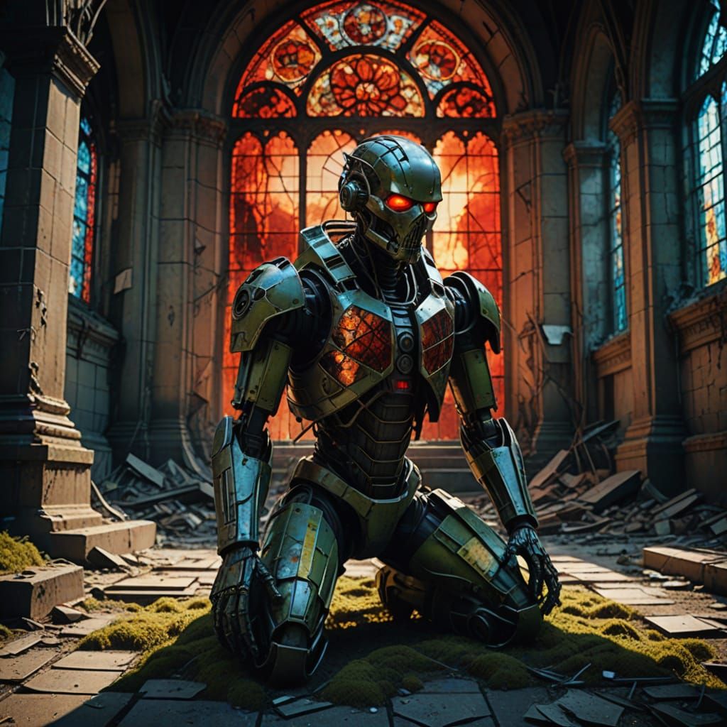 Android Sentinel in Nuclear Cathedral: Digital Painting