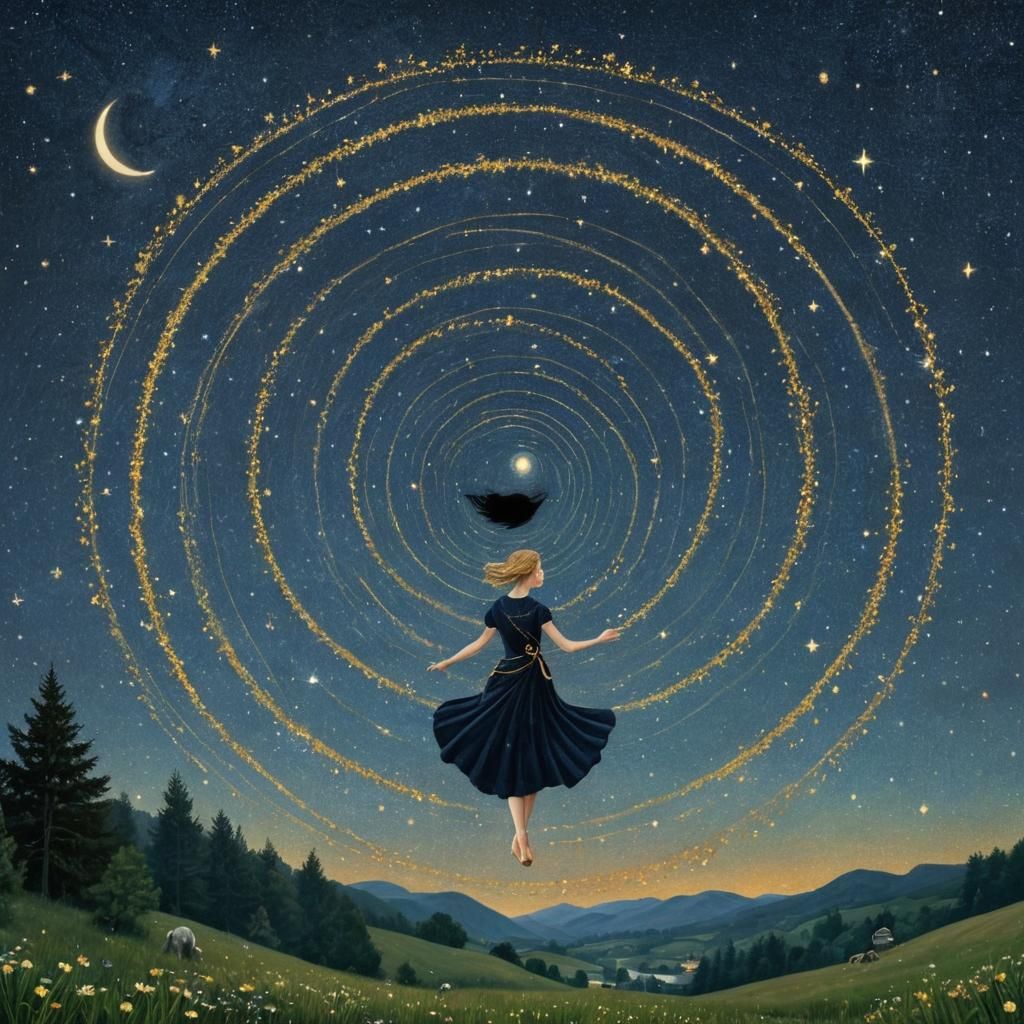 Mystical Crop Circles Soaring Through Starry Galaxy