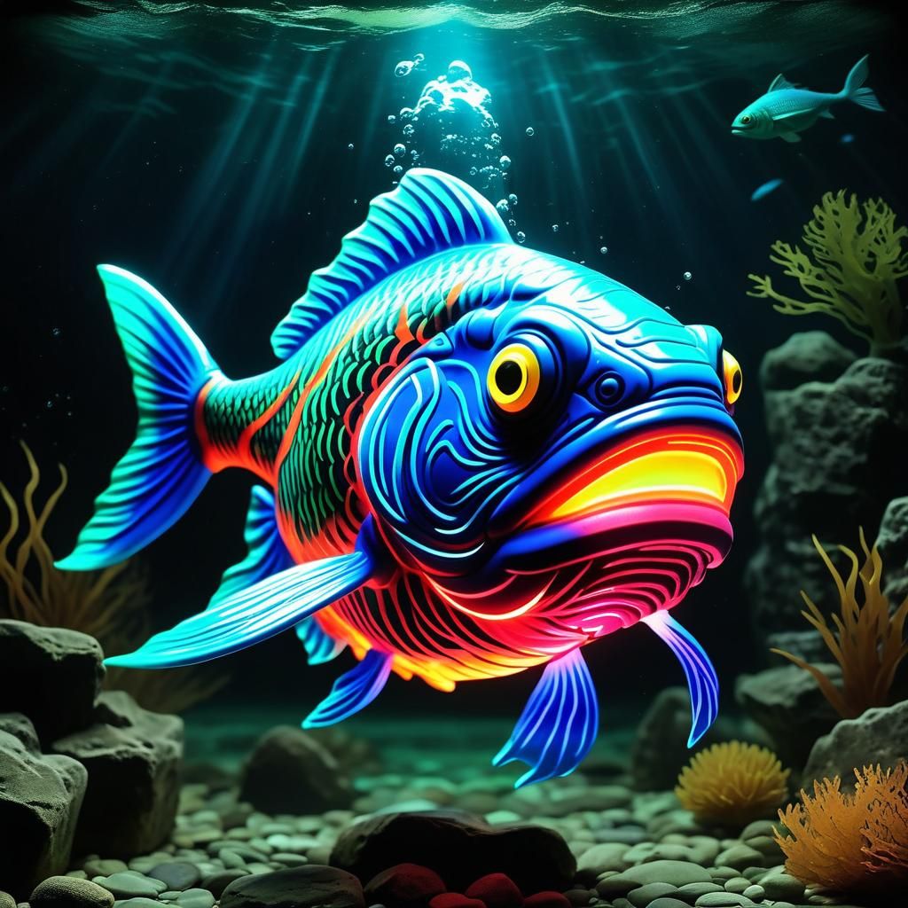 Neon Horror: Bioluminescent Tsunami Monster