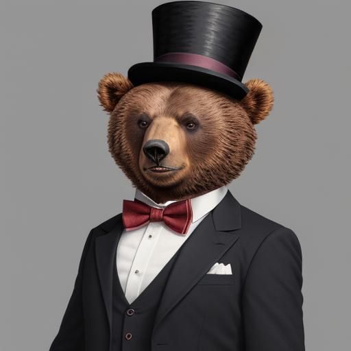Cartoon Bear with Top Hat and Bow Tie