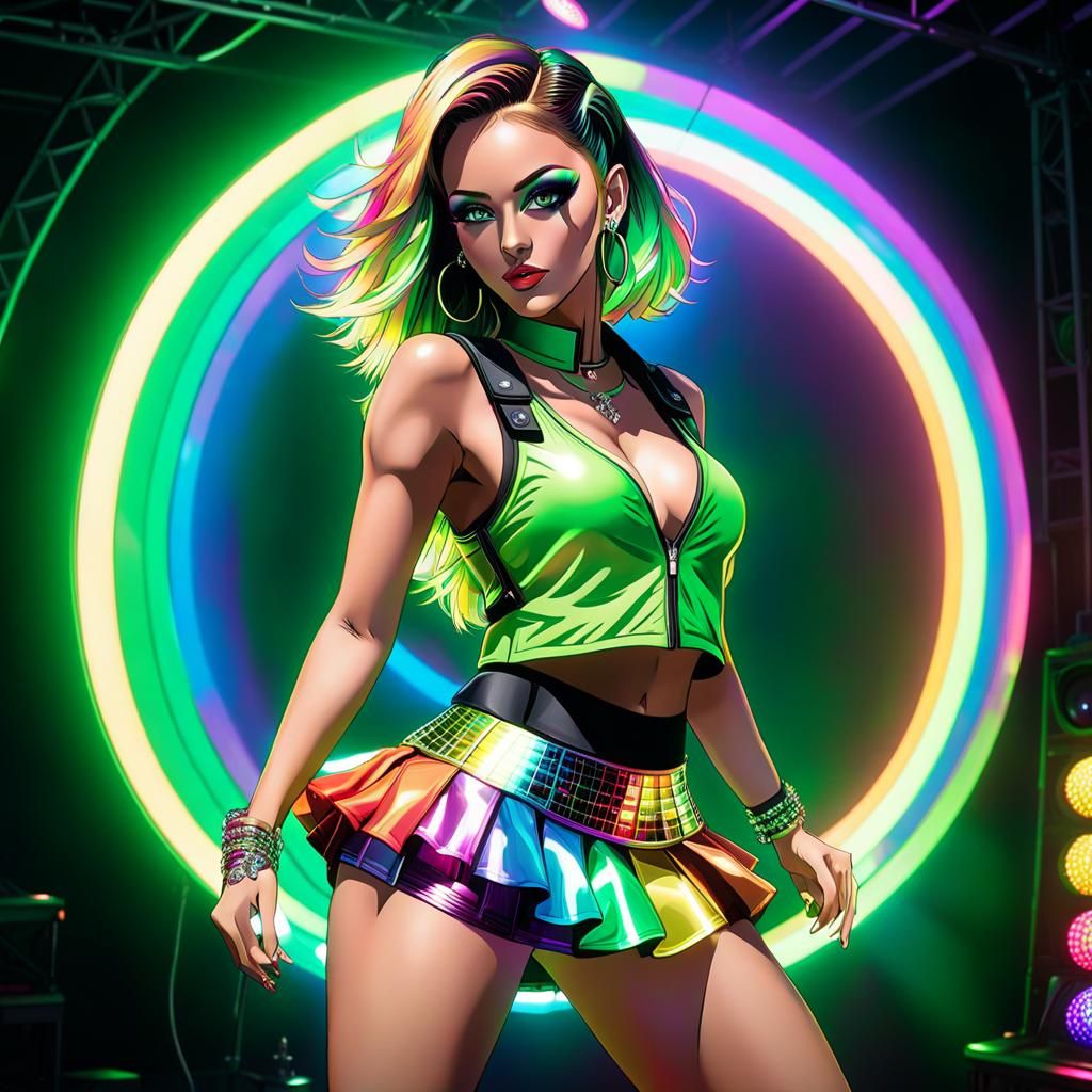 Raver Girl Dancing in Neon Synthwave Club