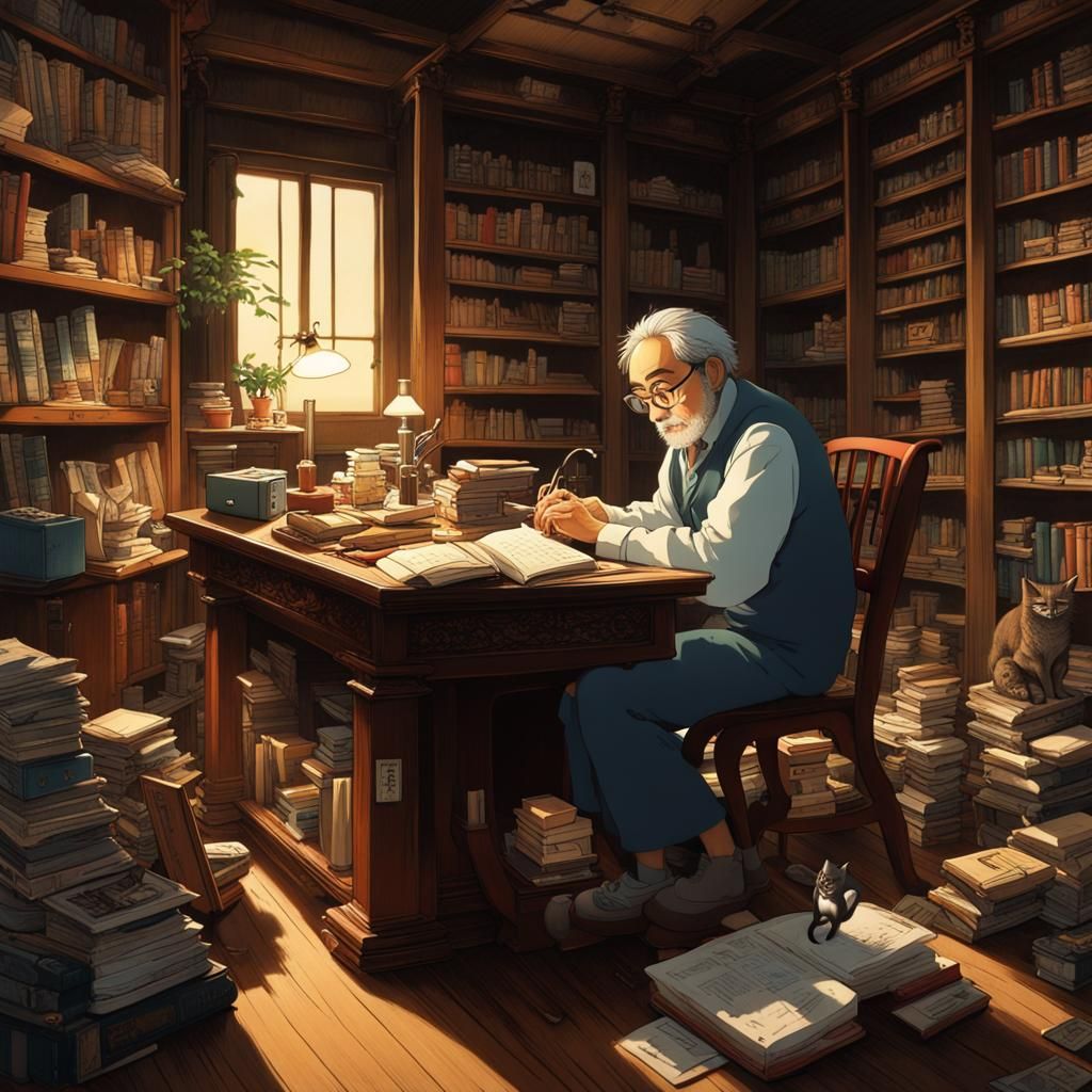 Bookstore Scene in Hayao Miyazaki Style