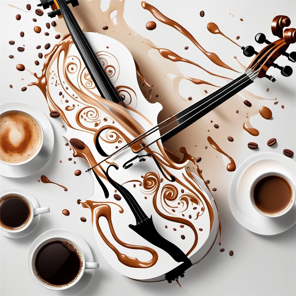 Surreal Cello Body Flowing with Coffee
