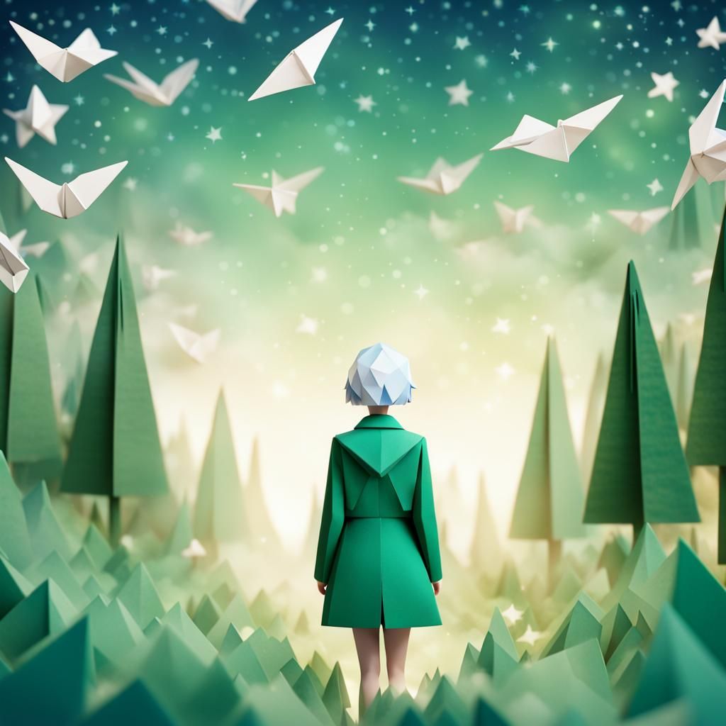 Woman Gazing at Starry Sky: Origami Papercraft