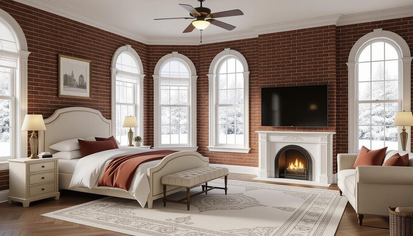 Charming Victorian Bedroom with Snowfall View