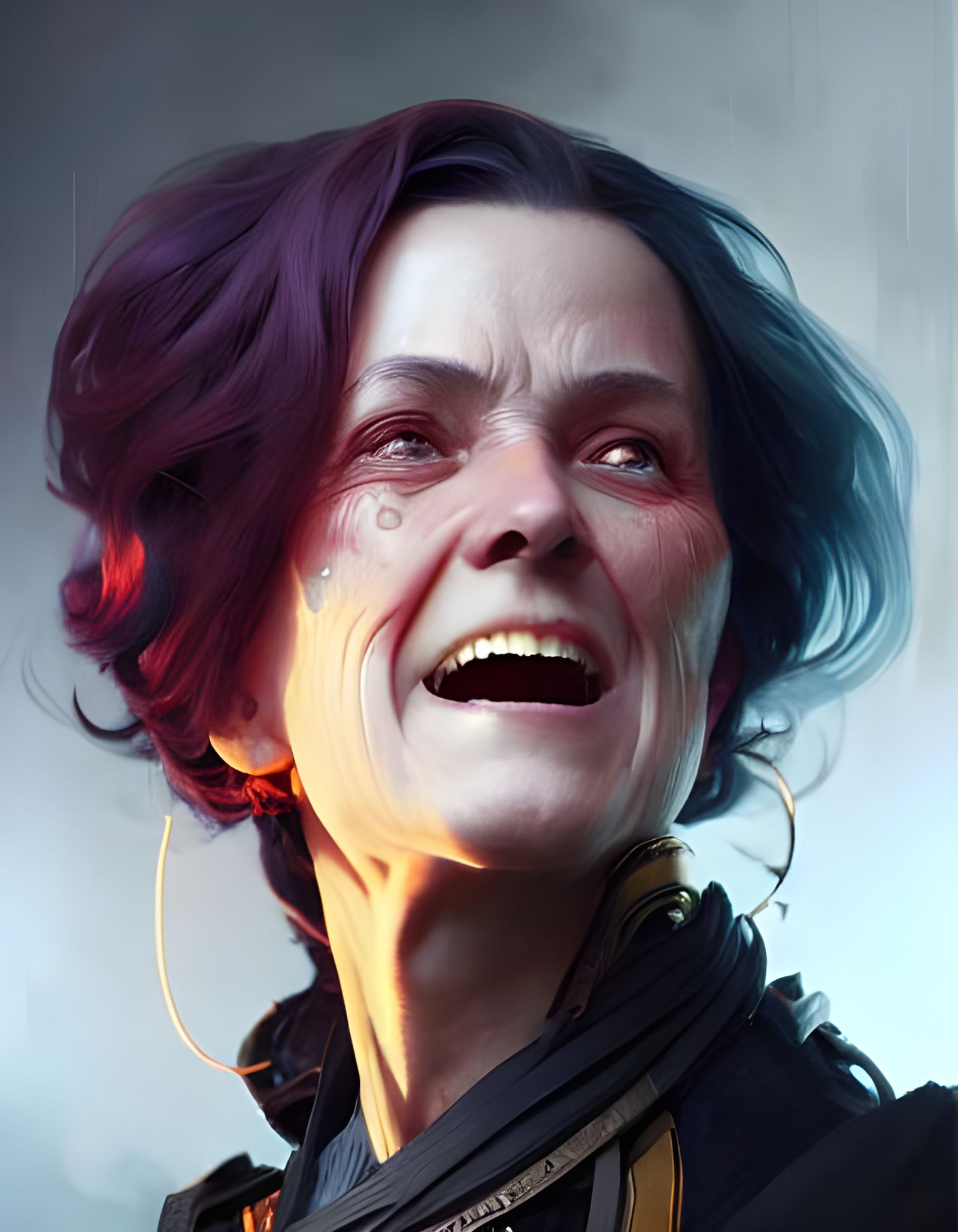 Photorealistic Portrait of a Laughing Punk-Rocker Woman