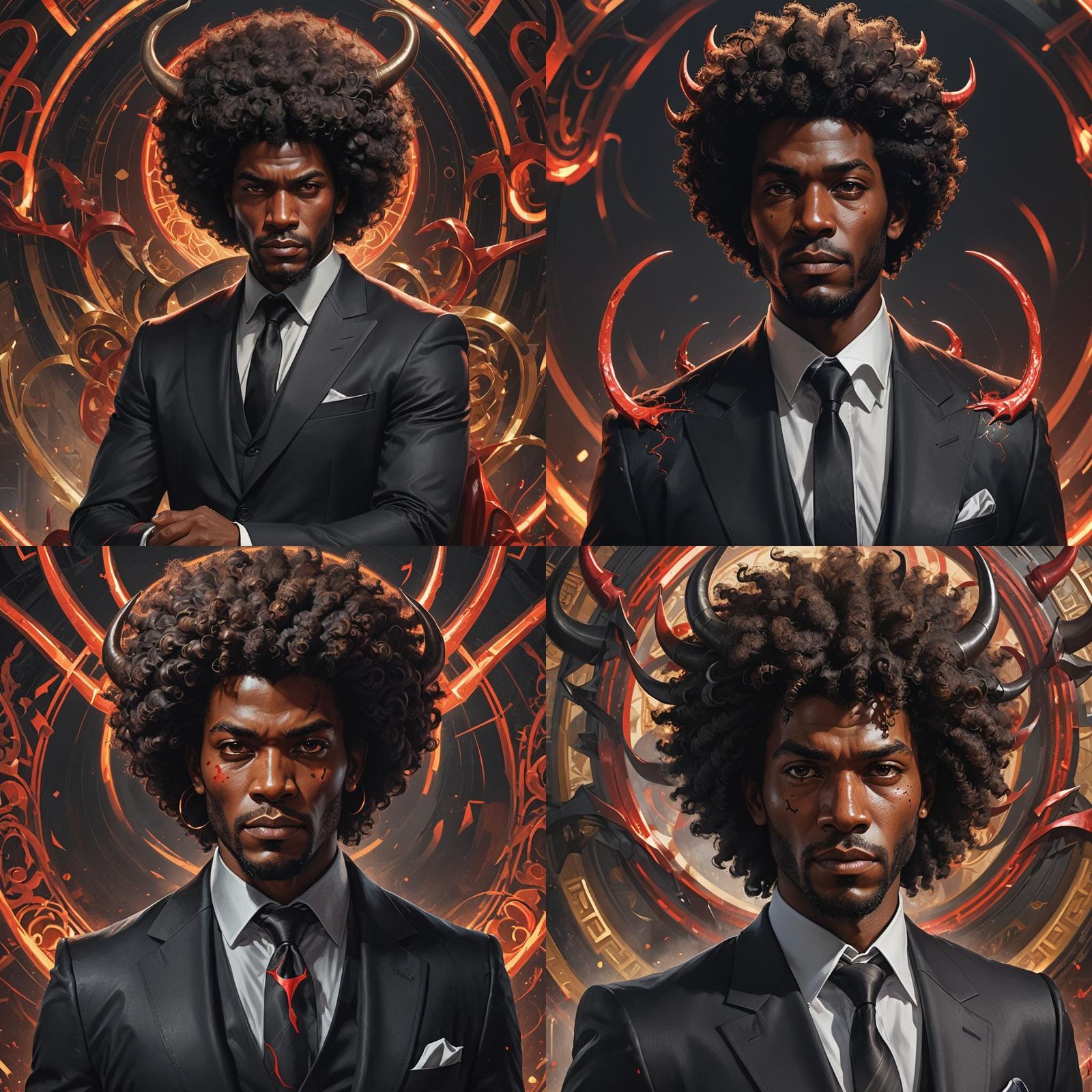 Detailed Portrait of Man with Afro and Devil Horns