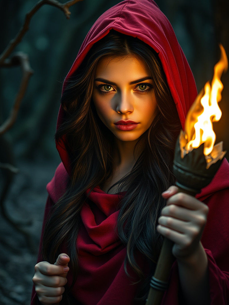 Red Riding Hood in Mystical Forest