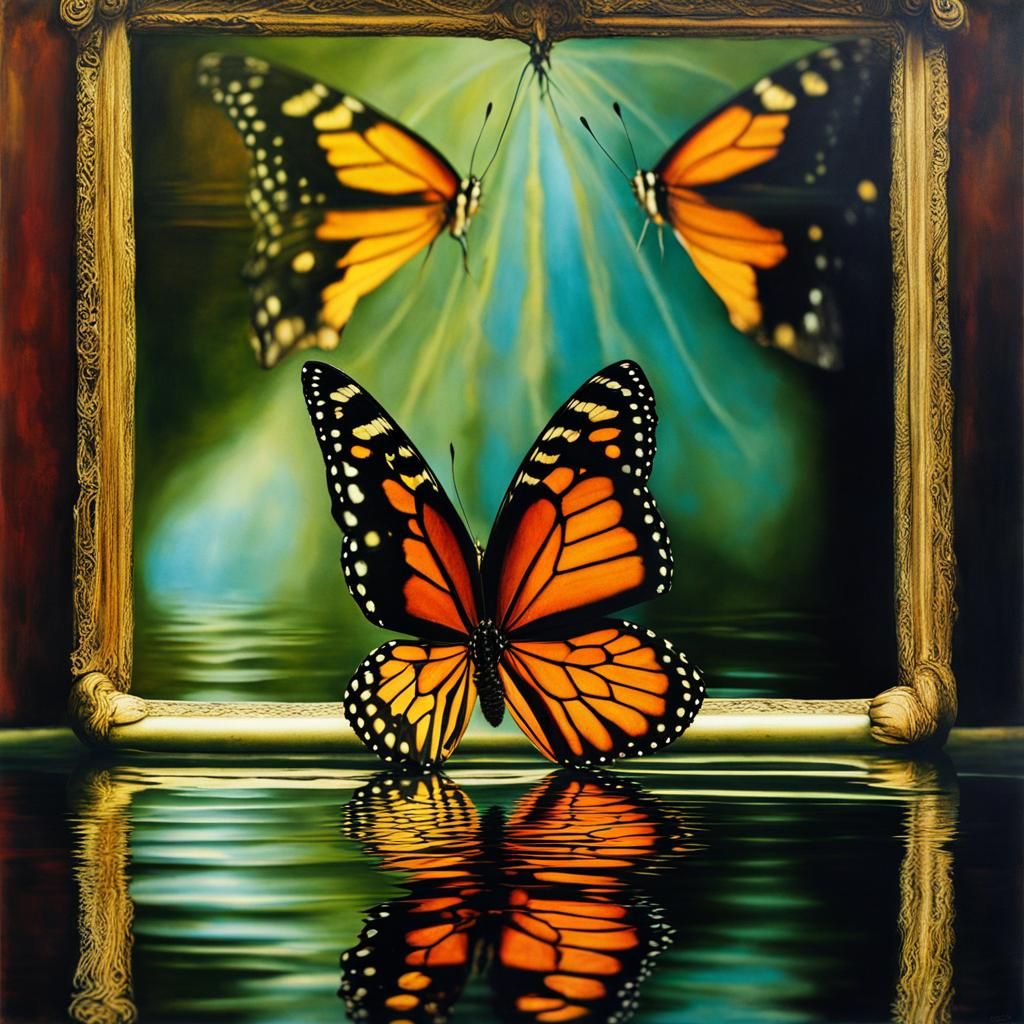 Butterfly Wings Reflected in Water: Surreal Dreamscape