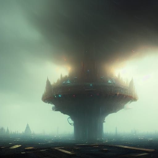 Floating City Under Storm, Dark Fantasy Art