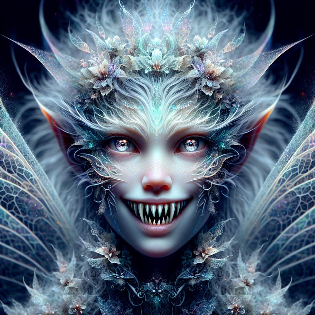 Hyper realistic beautiful ethereal demonic fairy with shinin...