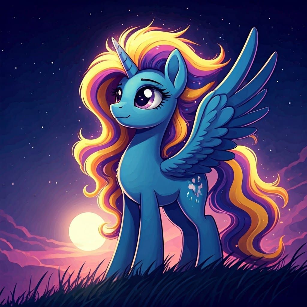 Moonlit Pegasus Pony in Comic Book Style