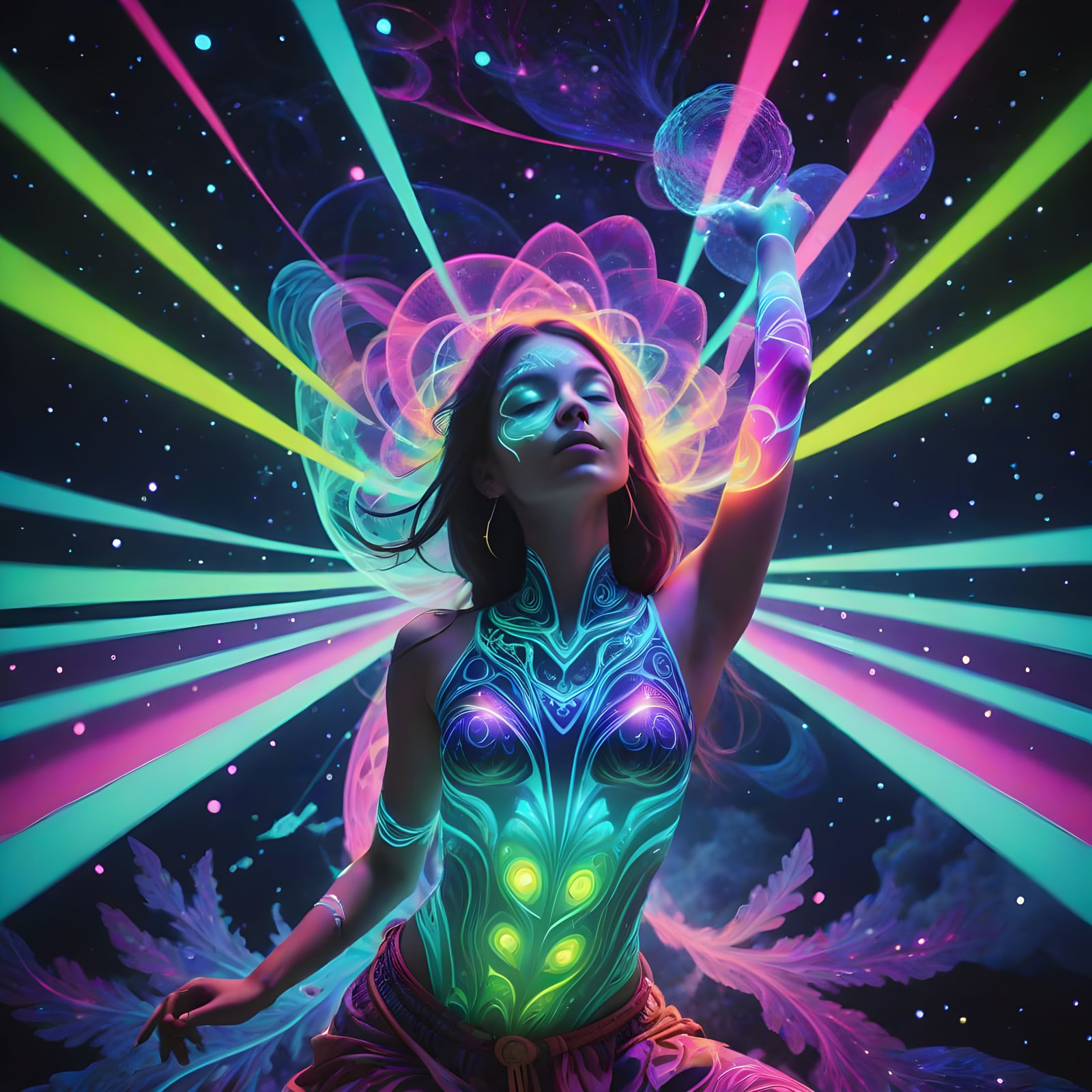 Ethereal Cosmic Dreamscape in Vibrant Holographic Style