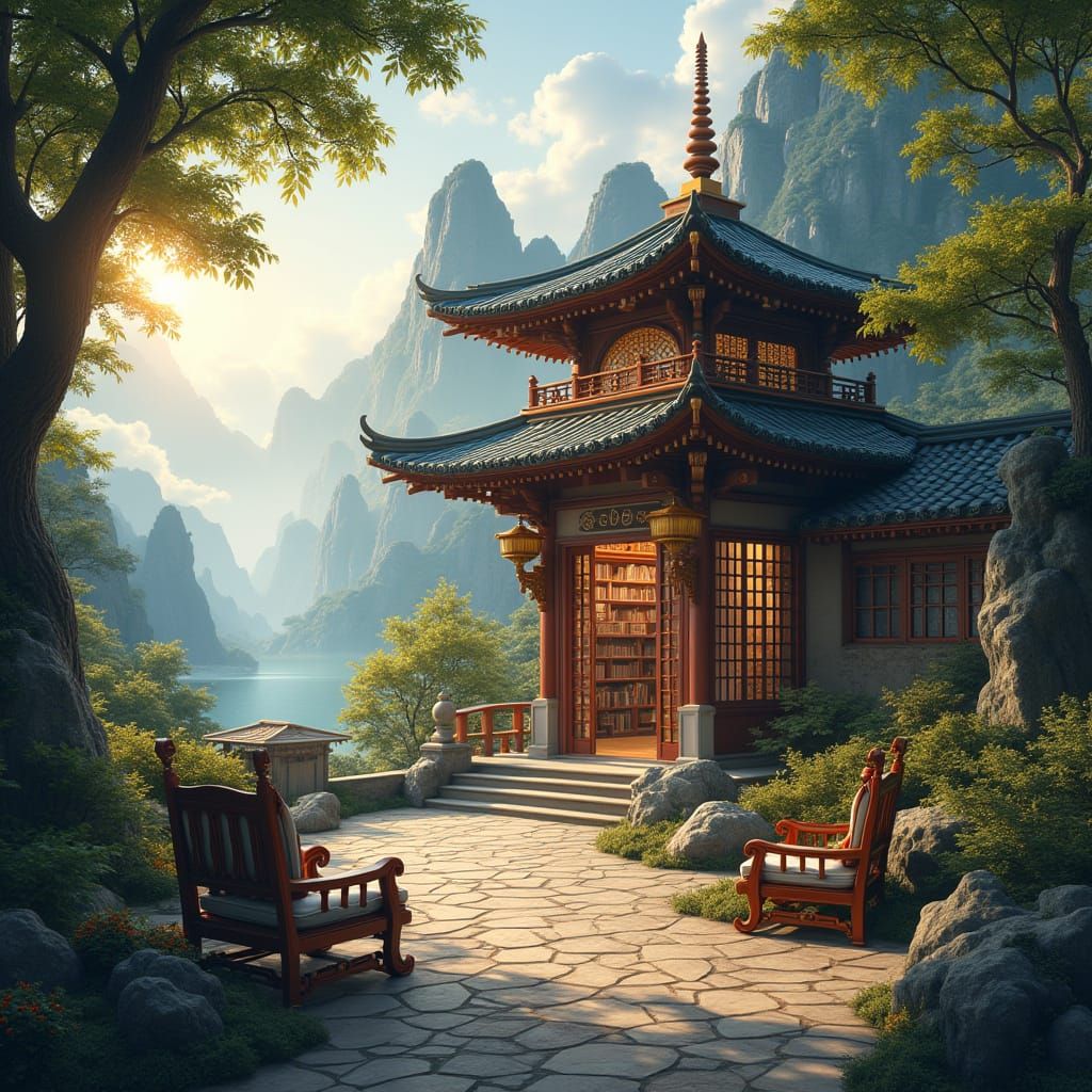Enchanted Asian Pagoda in Whimsical Fantasy Style
