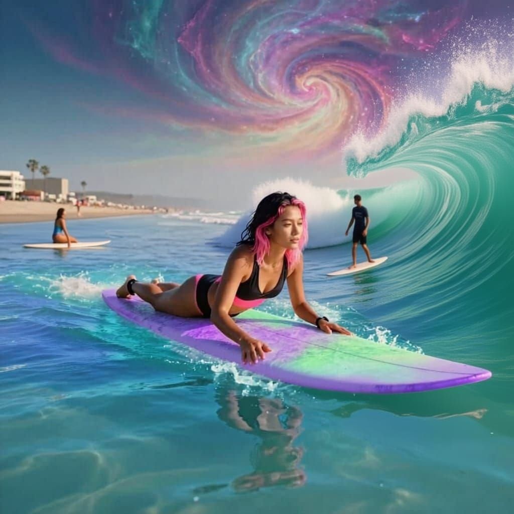 Surfer Woman on Dreamlike Ocean, Venice Beach