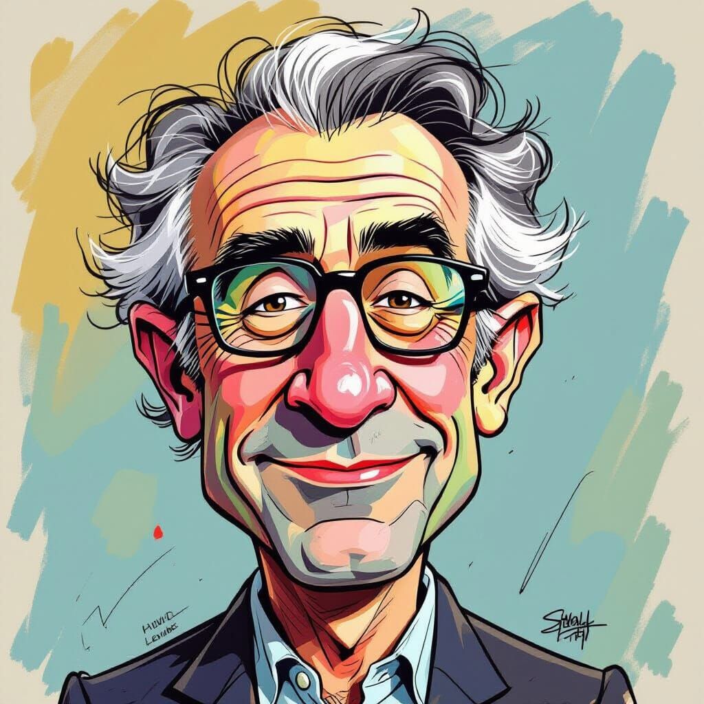 Humorous Caricature with Exaggerated Features