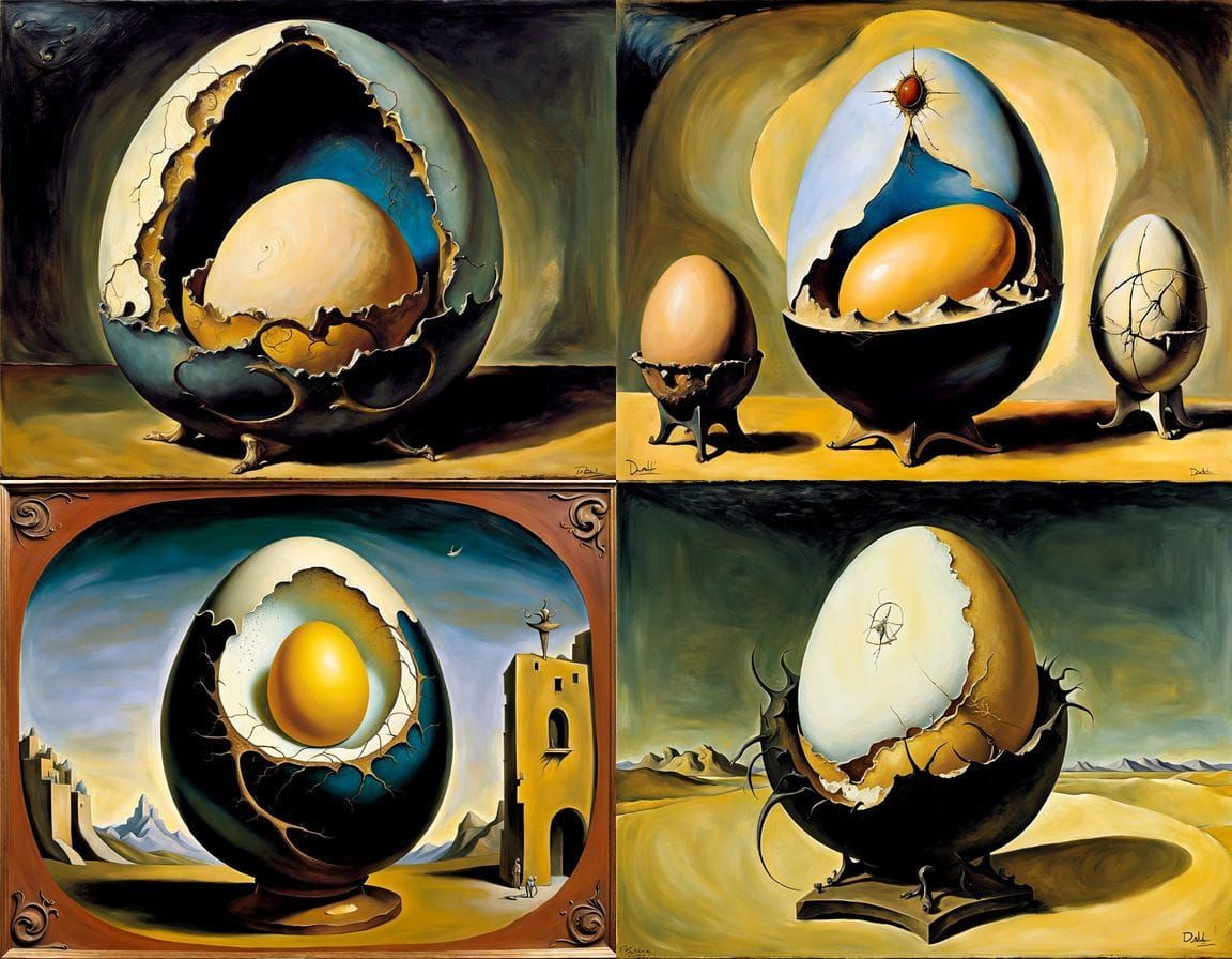 Surreal Abstract Alien Egg in Dali Picasso Tapies Style