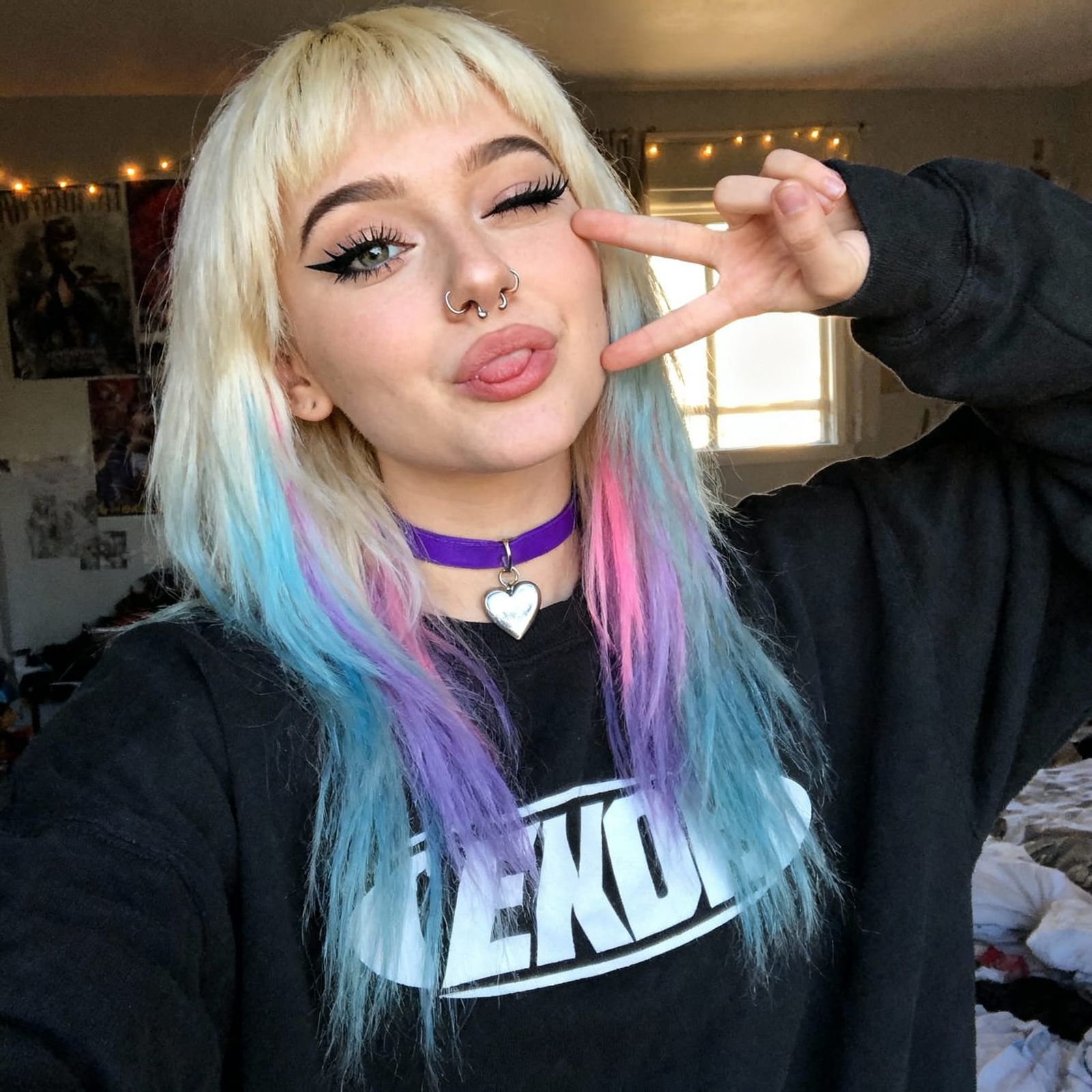 Pastel Scene Hair Girl Selfie in Messy Bedroom