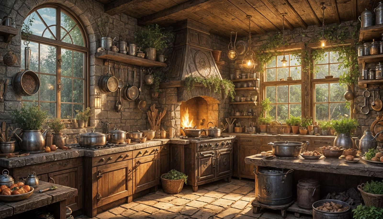 Whimsical Fox Chef in Enchanted Herb Kitchen