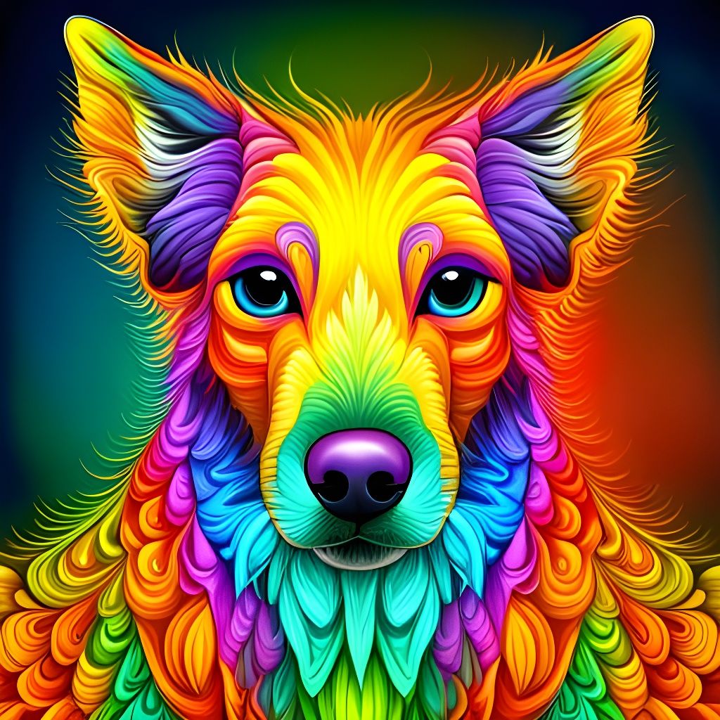 Abstract Rainbow Puppy with Zentangle Details