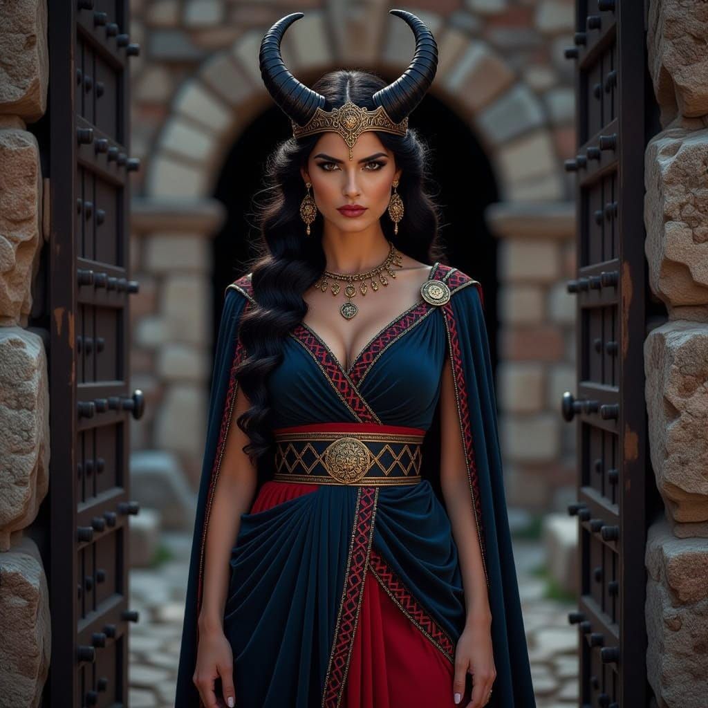 Etruscan Demoness Culsu Guards the Underworld Gate in Midnig...