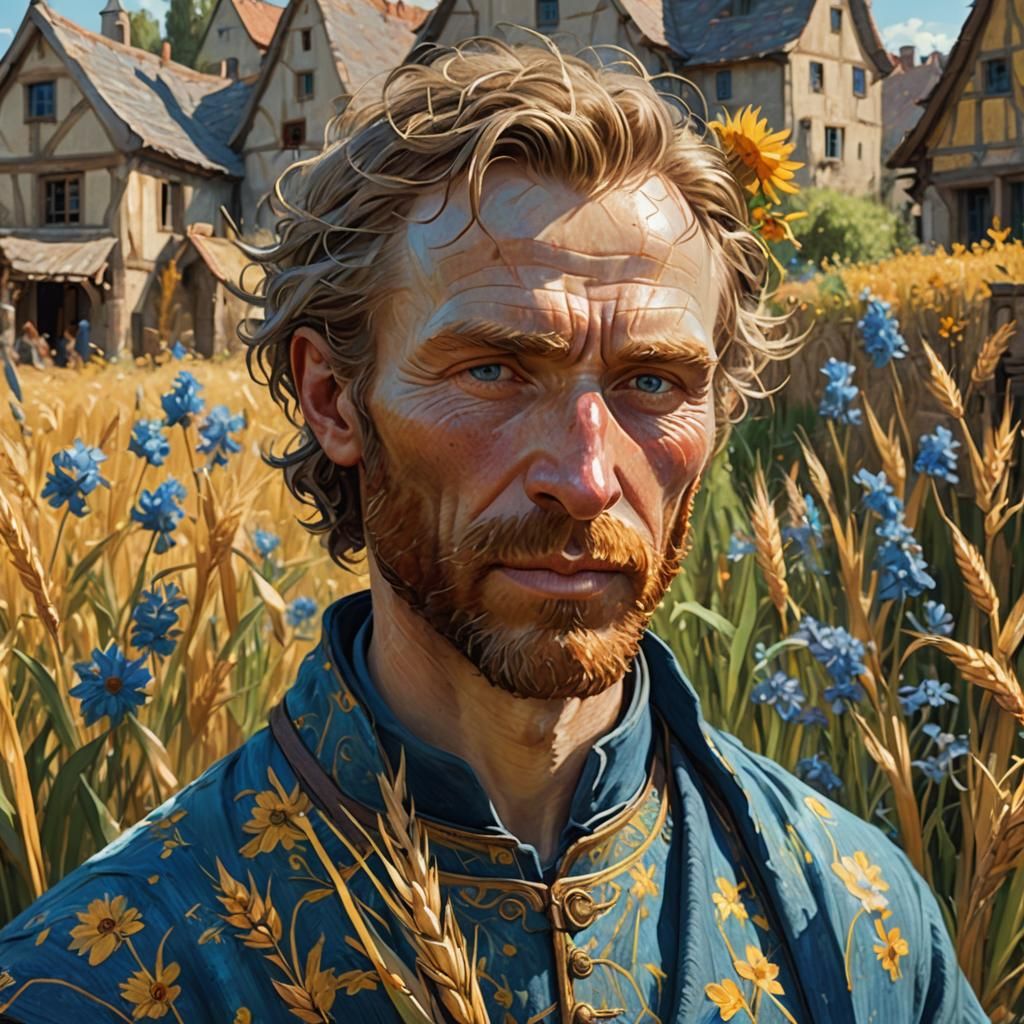 Village Man in Van Gogh Style Digital Painting