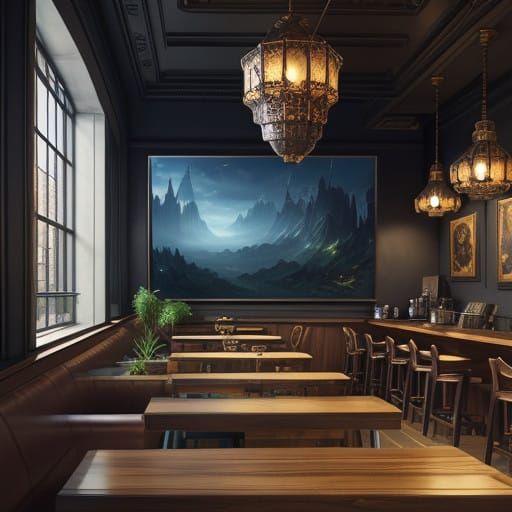 Ethereal Coffeehouse in Vibrant Fantasy Realm
