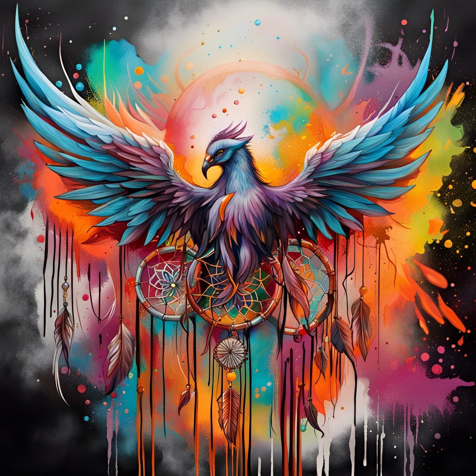 Phoenix Dreamcatcher Graffiti Art in Polychromatic Style