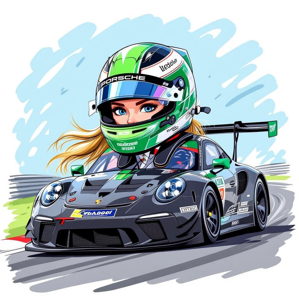 Female Race Car Driver in Japanese Sketch Style