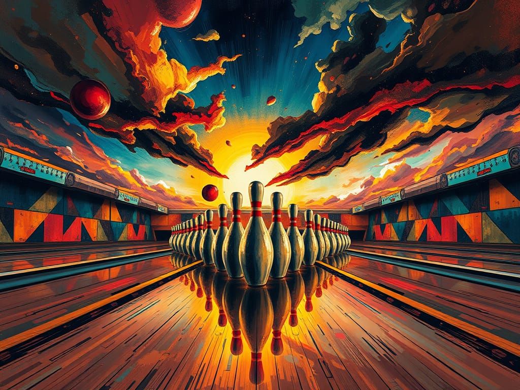Vibrant Futuristic Bowling Alley Scene