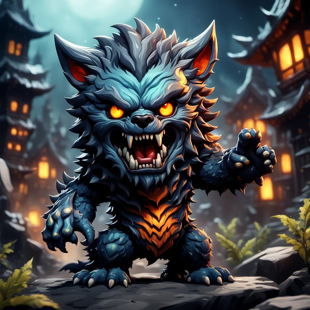 Chibi Werewolf Kaiju in Detailed Matte Painting