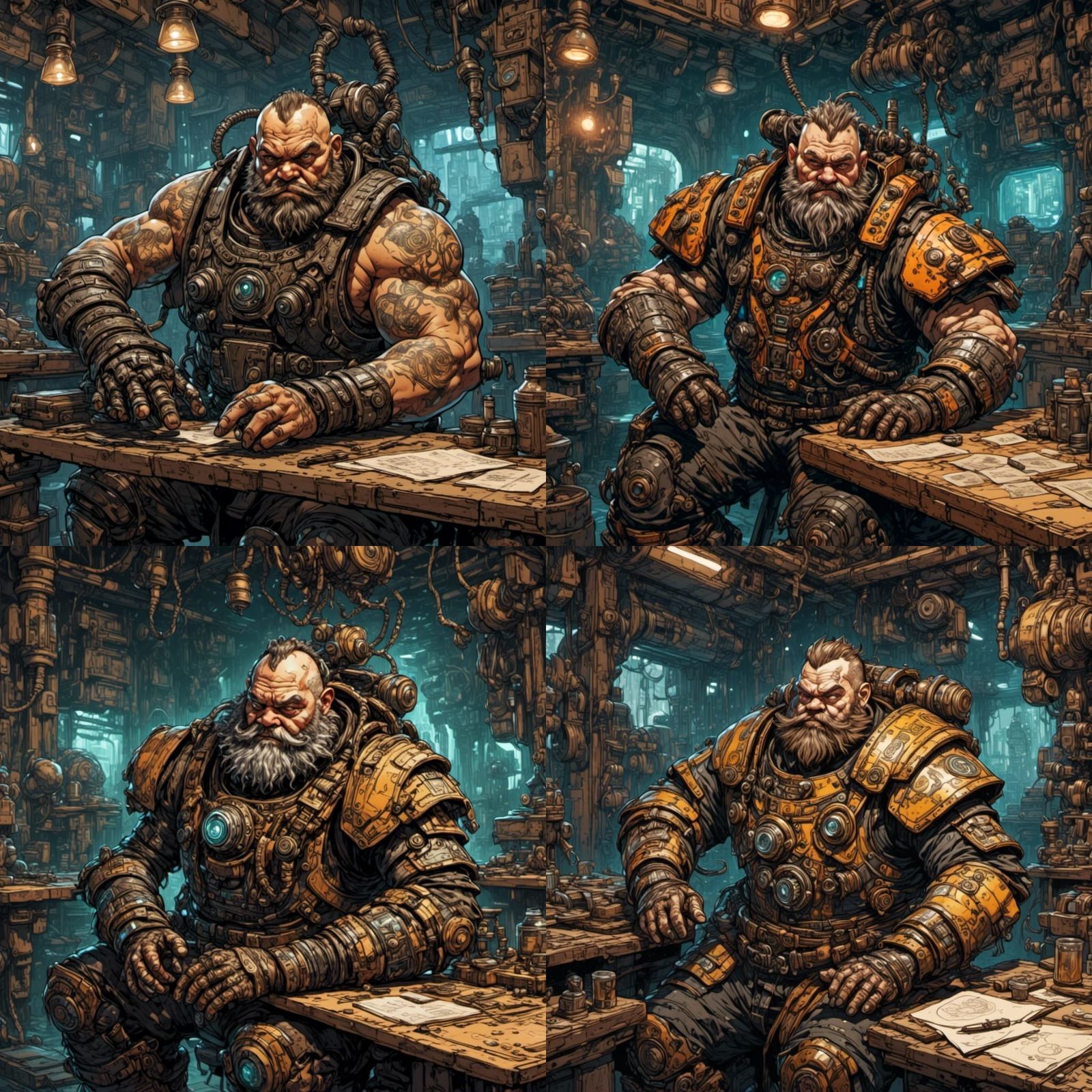 Cyberpunk Robot Dwarf Mechanic Fantasy Illustration