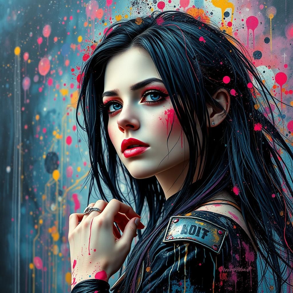 EMO Goth Goddess in Street Art Style