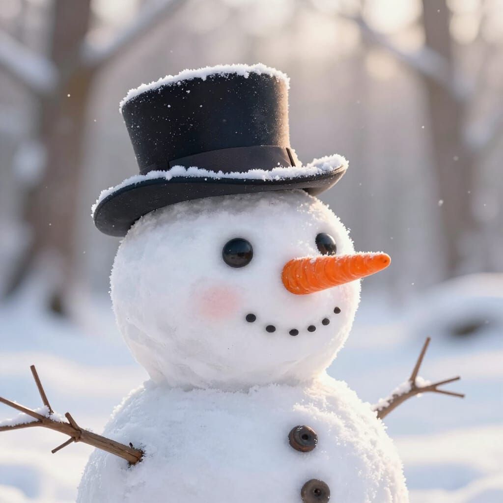 Charming Snowman Portrait in Whimsical Illustrative Style