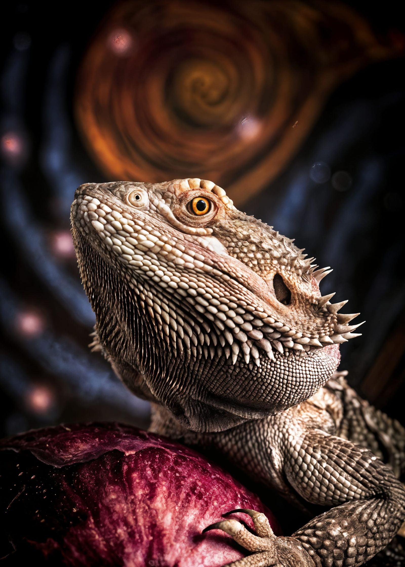 Vibrant Fruit Dragon Statue in Surrealist Style